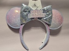 NEW 2026 Disney Parks Happy Birthday Sequin Ears REMOVABLE BOW Headband NWT picture