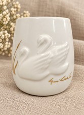 Teleflora White Porcelain Swan Vase Gold Accent Made in Portugal Vintage Decor picture