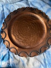 Vintage Gregorian Hammered Copper Plate Wall Hanging Floral Embossed Handcrafted picture