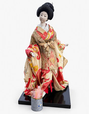 Vintage Japanese Geisha Doll Traditional Kimono Figurine Display Base picture