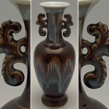 Art Pottery Drip Glaze Decorated Double Ear Handled Brown Vase Made in China 8