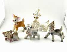 Vintage 1950s Kitsch Figurine Lot – Spaghetti Poodle, Sugar Fawn & Lambs  picture