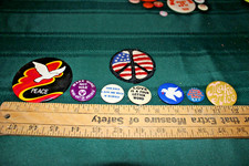 ORIGINAL 1960'S HIPPIE PEACE PINS PLUS PATCH JOHN BIRCH WOODSTOCK SUMMER OF LOVE picture