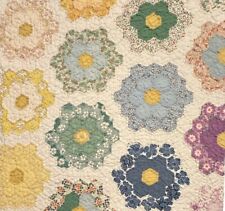 Vintage Cutter Quilt Piece 20” x 21” Grandma’s Flower Garden Some Feed Sack #1 picture