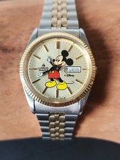 Vintage Lorus Men Mickey Mouse Day Date Watch 2-Tone Gold Presidential Works picture
