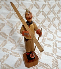 Vintage ANRI Italian Hand Carved Wood Alpine Skier 8 1/2