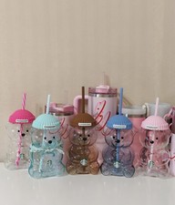 Starbucks Cute Bearista Bear Glass Tumbler Straw Cup Cold Drink Cup Collectible picture