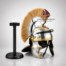 ZAIN Handcrafted  Steel Roman Centurion Helmet Brass Accents Gold Halloween Gift picture