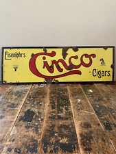 Early Antique Porcelain Eisenlohr’s Cinco Cigars Sign 36” x  12”  picture