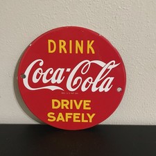 VINTAGE COCA COLA SODA POP GASOLINE MOTOR OIL PORCELAIN SIGN picture