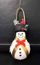 Snowman Christmas Ornament Hand Painted Hand Crafted On A Light Bulb Signed Art picture