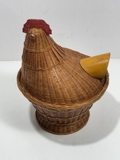 Vintage Wicker Chicken Basket Bamboo Splints with Lid picture