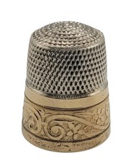 Antique Simons Bros Sterling Silver Gold Band Thimble Size 10 Floral Scroll 1890 picture