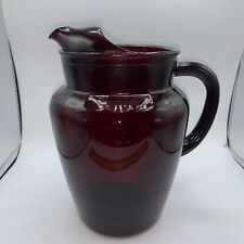 Vtg Anchor Hocking Royal Ruby Red Windsor Pattern 64 oz Glass Pitcher Juice Tea picture
