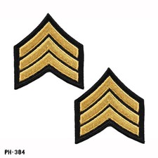 Sergeant Chevron Sleeve Rank Patches ~ Black & Gold ~ NEW Gemsco USA picture