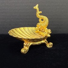 Vintage Gold Tone Asian Fish and Clam Shell Trinket Ring Dish picture