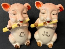 Vintage '50s - Pigs Playing Flutes - Ceramic - Salt & Pepper Shakers - Japan picture