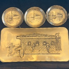 1977 Wendell August Forge Bronze Coasters PPG 7pc Tray Barware Corporate. Nice. picture