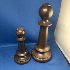 2 Chess Piece Candle Holders Very Heavy Brushed Bronze/Metal Cap by Bombay VTG picture