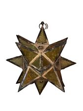 Vintage Hanging Star Metal Votive Candle Pendant Hanging Light Lamp  Amber Glass picture