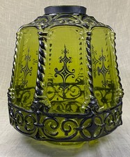 Vintage Underwriters Laboratories Inc Green Glass Lamp Globe Base Mid Century picture