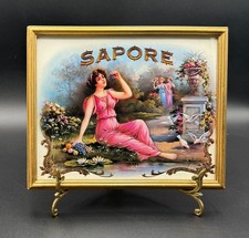 Vintage Sapore Label Framed Woman Grapes Fruit Advertising Art Antique picture