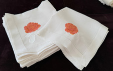 12 Vintage Large Emroidered Linen Dinner Napkins with Hemstitching  B368 picture