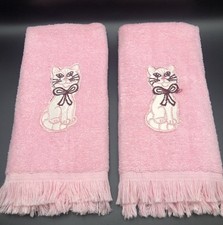 2 Vtg St Mary’s Pink Face Hand Towels Embroidered Cat Kitten Terrycloth Unused picture