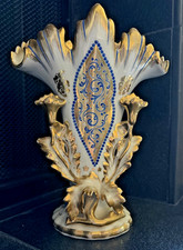 Old Paris Style Porcelain Altar Wedding Bridal Vase Blue Gold Gilt 11