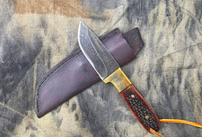 R&A Custom Handmade Knife USA 8670 Carbon Steel Drop Point Camel Bone picture