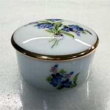 J.M. Limoges Porcelain Floral Lidded Trinket Box White Blue Flowers, France picture