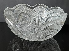 VINTAGE AMERICAN BRILLIANT CUT  CRYSTAL DETAILED HOBNAIL BUZZ HOBSTAR BOWL 9.4” picture