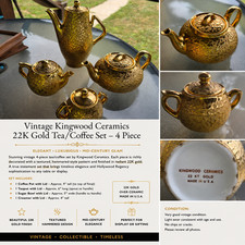 Vintage Kingwood Ceramics 22K Gold Tea Coffee Set 4 Pc Weeping Gold MCM USA picture