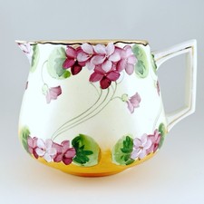 Nippon Hand Painted Porcelain Cider Jug Pitcher Purple Violets Flowers Japan Atq picture