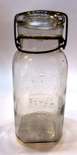 Old 1898 Smalley's Royal Boston Full Measure Antique 1 qt Square Clear Glass Jar picture