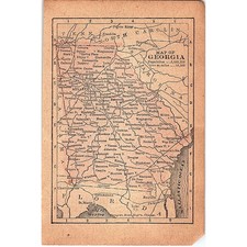Antique 1889 Map of Georgia 1889 Pocket Map Engraving SAG4-H4 picture