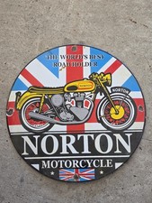 VINTAGE NORTON MOTORCYCLE PORCELAIN SIGN WORKS BEST ROAD HOLDER 12