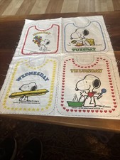 New Vintage 1958 1965 SNOOPY Peanuts Gang BABY BIBS Set Days of the Week Pattern picture