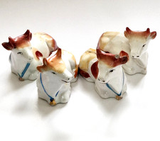 Antique Victorian Staffordshire 4 Recumbent Cow Figures Ayrshire Cattle c1860 picture