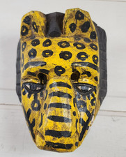 Vtg Hand Carved Wood Jaguar Dance Mask Mexico Guatemala Folk Art Guerrero Cat picture