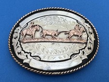 VTG Old Western American COMSTOCK Silver Team Roping Rodeo Trophy Belt Buckle picture