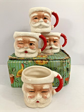 VTG 50/60's Winking Santa Mugs, Set 4 Orig Box Ross Products Japan MCM Christmas picture