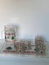 Vtg Barware Drink Holiday Christmas Set 1984 9 pc W/ tray pitcher ice bucket… picture