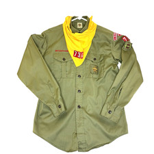 Vintage Boy Scouts of America Official Shirt Sanforized Green Patches Scarf 14.5 picture