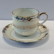 Antique Hand Painted Nippon Rising Sun Floral Teacup Saucer Gold Gilt  Japan picture