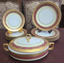 Heinrich & Co Selb Bavaria  Plates and Covered Tureen Red & Gold encrusted. picture