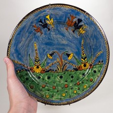 c. 1920's/30's Tlaquepaque Mexican Blue Pottery attr. Balbino Lucano Birds Plate picture