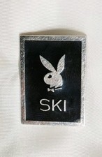 Vintage Playboy Bunny SKI Enamel Lapel Black Silver 1970s Resort Souvenir picture