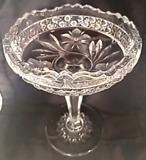 Vtg Antique Pedestal Footed Stem Compote Crystal Floral 8.25” 6 1/4