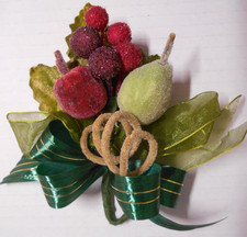 Handmade Vintage Sugared Glass Micro Bead FRUIT Corsage Velvet Leaves Harvest #1 picture